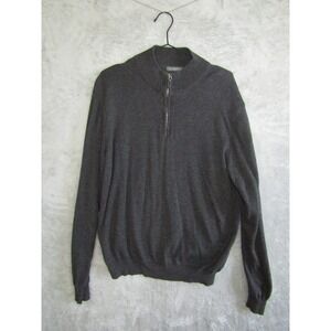 LYLE & SCOTT Men's Charcoal Gray Combed Cotton 1/4 Zip Mock Neck Sweater Size L